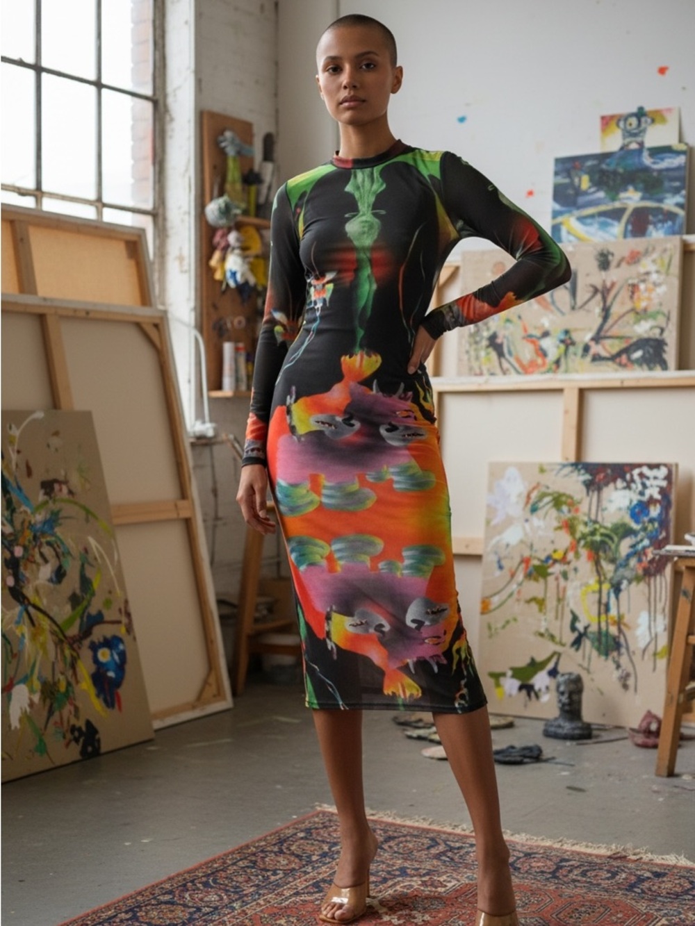 Avantgarde Vibrant Print Bodycon Festival Dress
